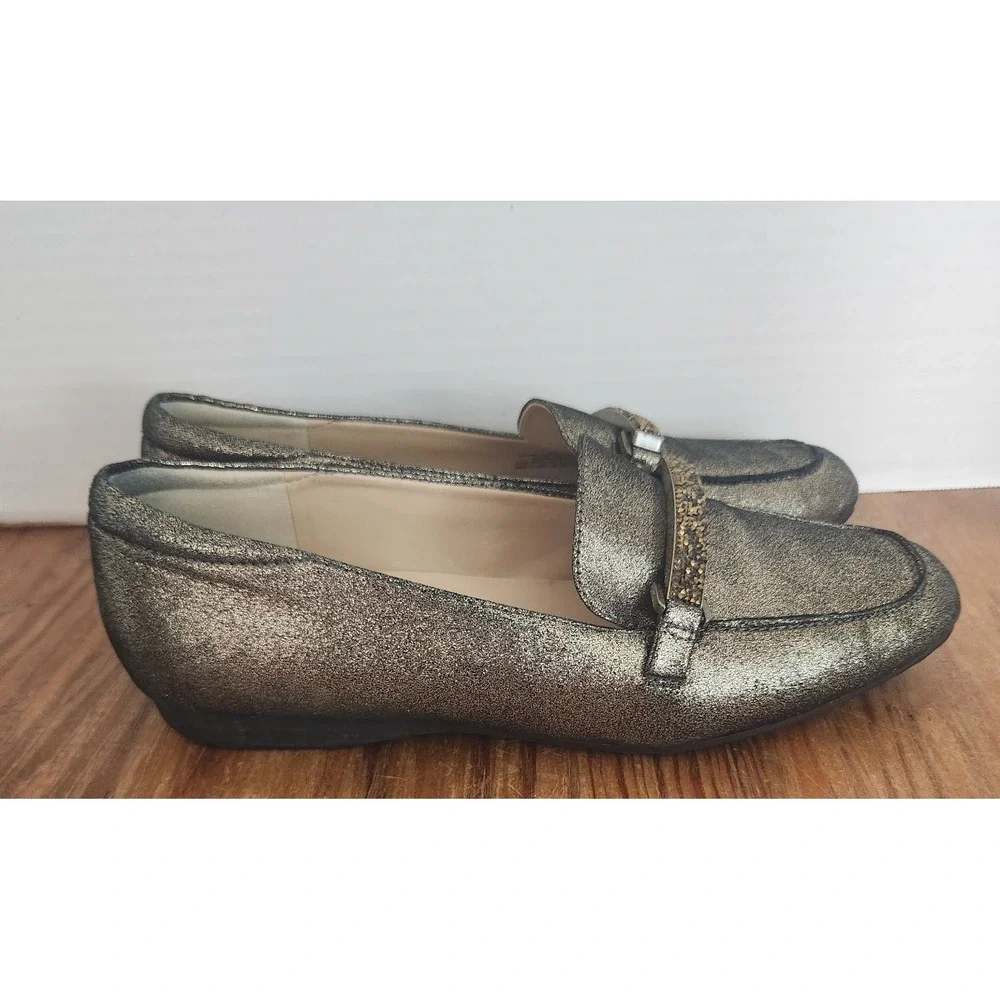 Karl Lagerfeld‎ Quigley Leather Bit Loafer Sparkling Bronze Size 9 Crystals Flat